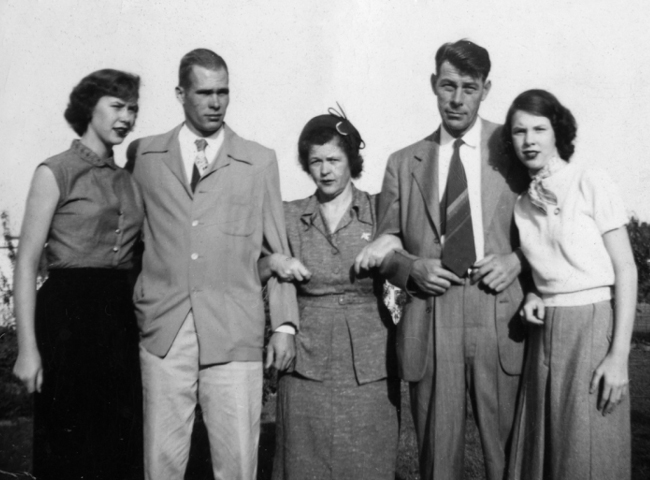 Daughter Betty, Horace Jr., Clara May, Horace and daughter Evie, around 1952.