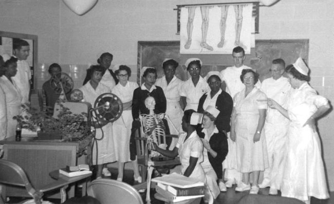 Teaching practical nursing at Hartnell College in Salinas, CA, around 1962.