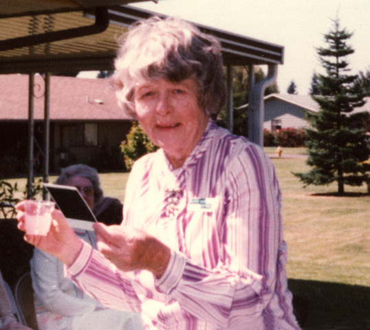 Clara May at the retirement community Panorama City in Lacey, Washington, around 1979.